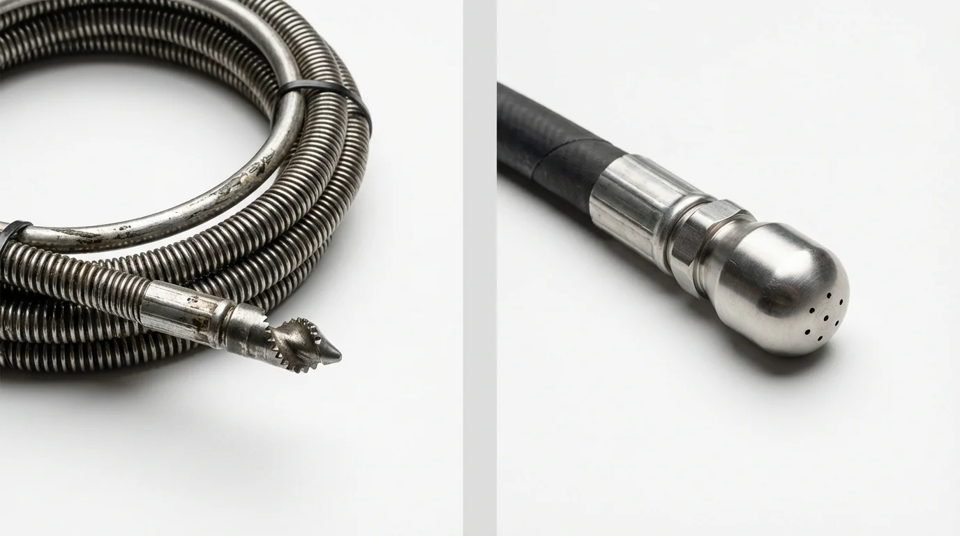 Drain snake cable and hydro jetting nozzle used for drain cleaning in Wetumpka, AL