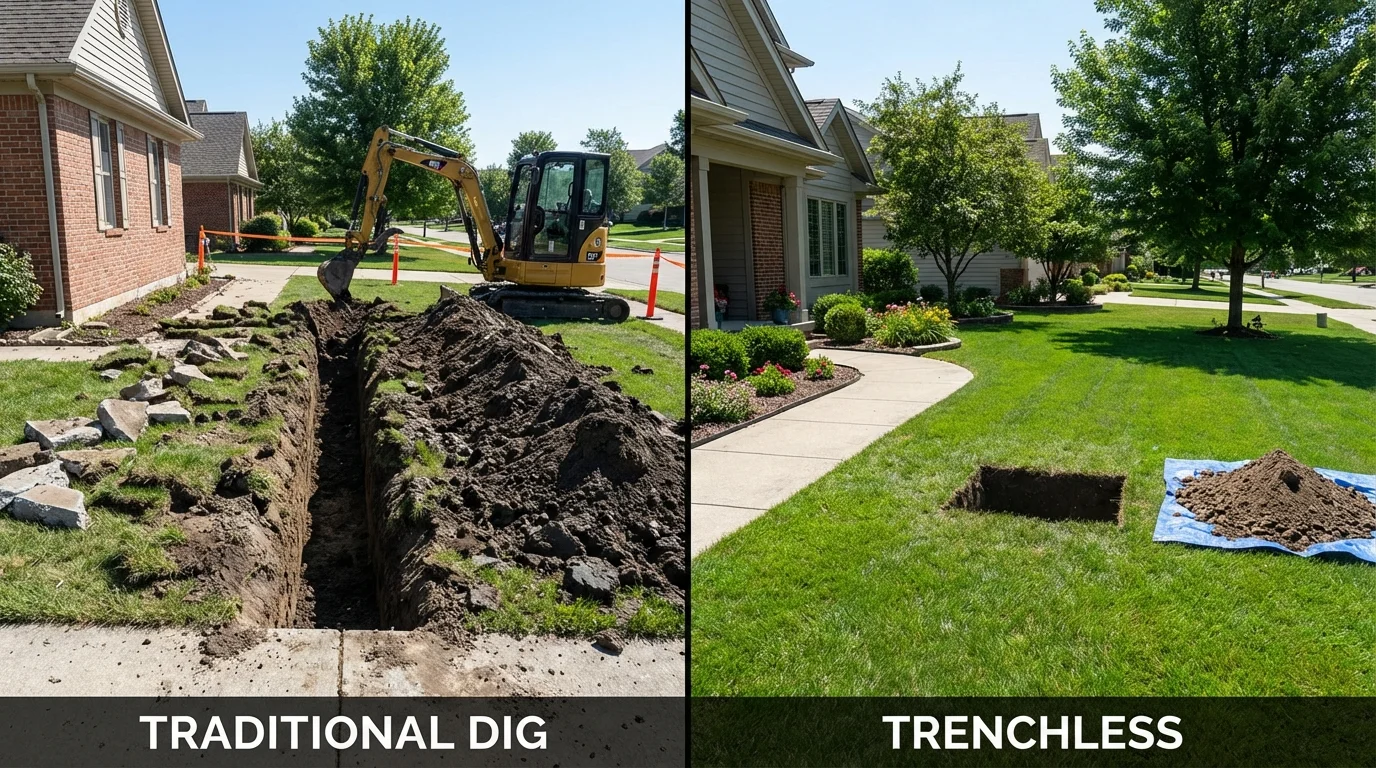 Trenchless sewer repair with minimal yard damage versus traditional excavation in Wetumpka, AL